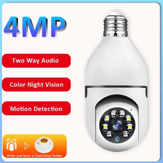 Outdoor Video Surveillance Camera WiFi 4MP E27 Bulb Lamp Camera IP Camera CCTV Camera PTZ Home Security Camera Motion Detection